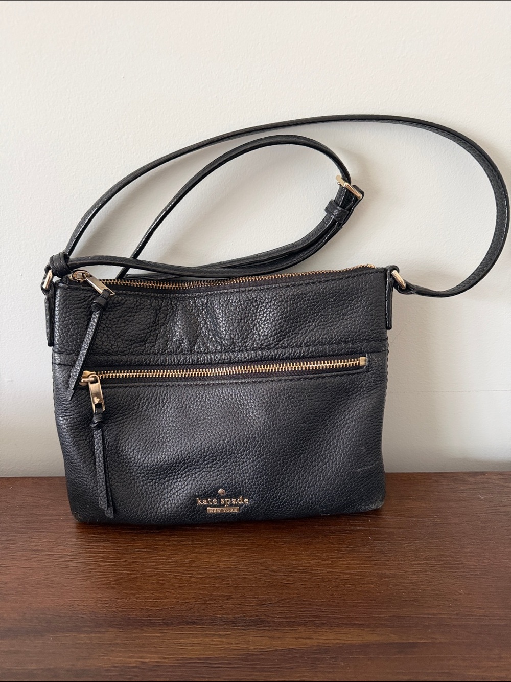 kate spade Black Leather Crossbody Bag with Gold Hardware